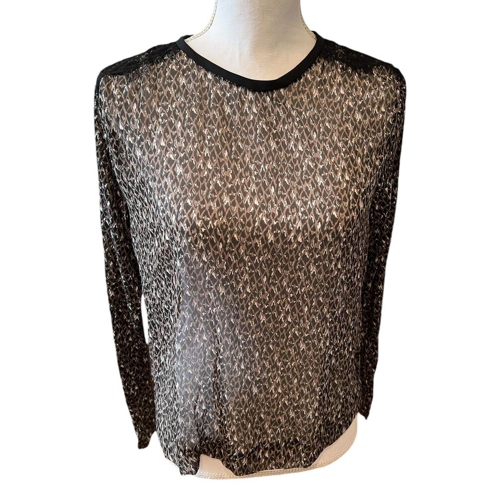 Zara Animal print long sleeve top Lace Detail L